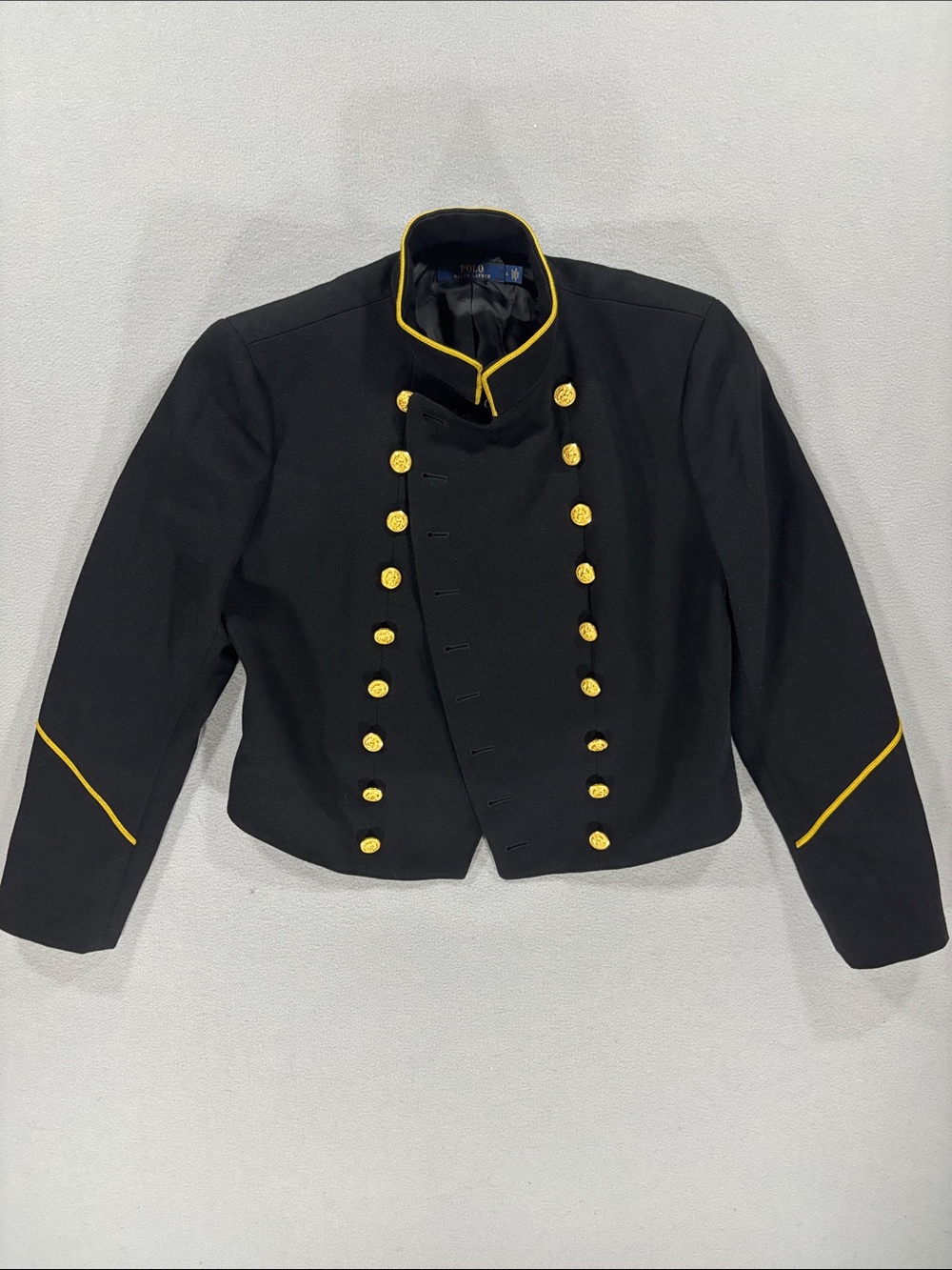 Vintage Polo by Ralph Lauren wool Black Cropped Military Jacket with Gold Trim 6
